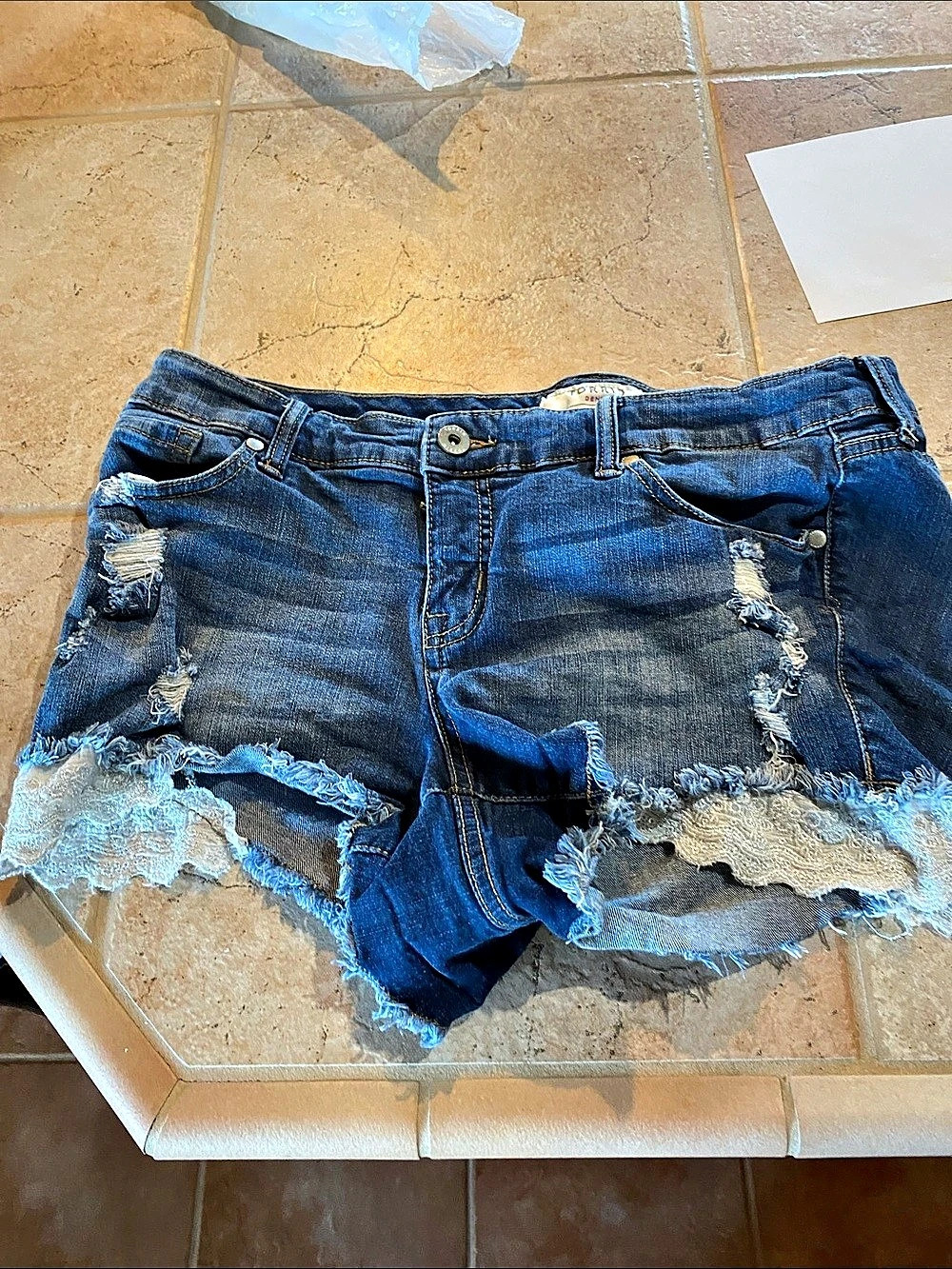 Torrid Lace Trim Denim Cutoff Shorts Blue Size 12